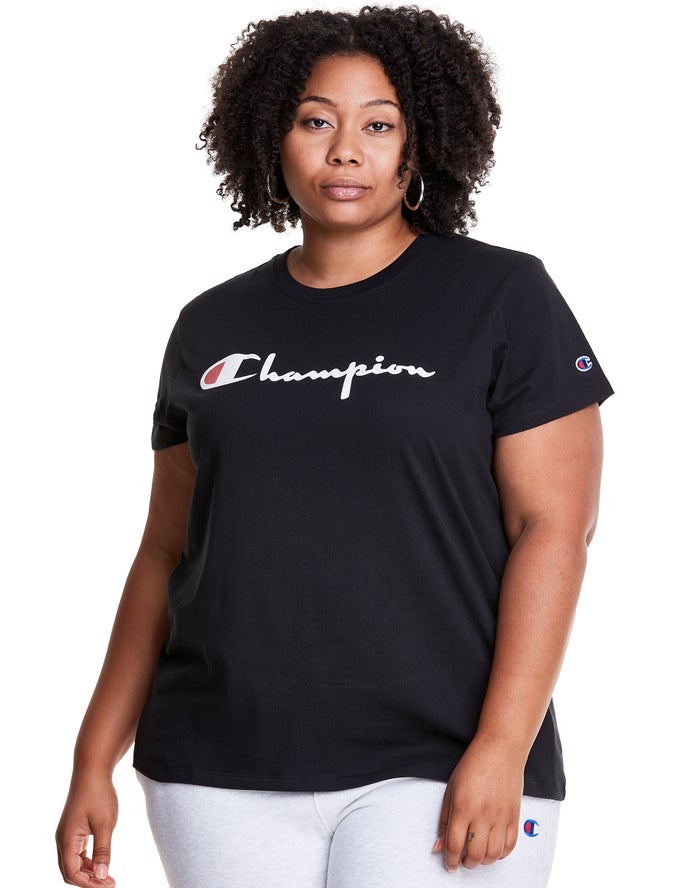 Champion Plus Lightweight Script Logo T-Shirt Dames - Zwart - Belgie 5237OJIPC